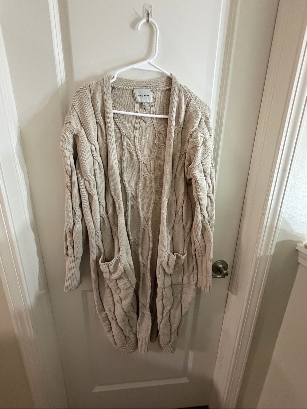 Chunky Cable Knit Open Cardigan Sweater - Cream
